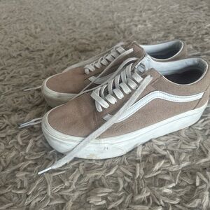 Beige and white suede Vans Old Skool Platforms